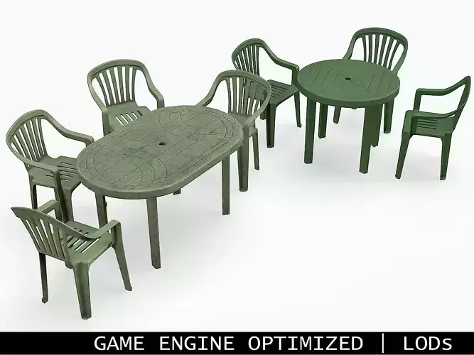 Garden Plastic Furniture Green - 3 Texture Variants Low-poly 3D model