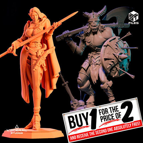 PACK TWO MODELS ELF MEDIEVAL AND ORK WARRIOR DND MINIATURE 3D print model