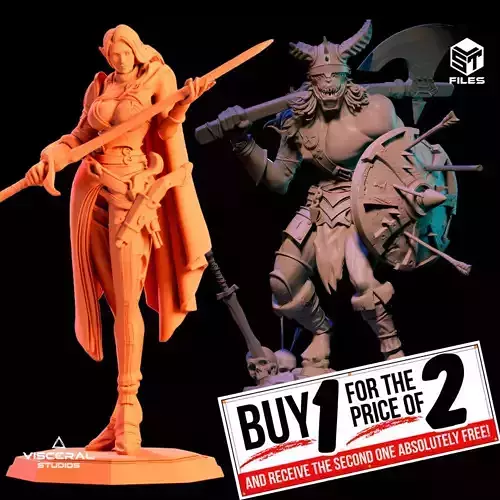 PACK TWO MODELS ELF MEDIEVAL AND ORK WARRIOR DND MINIATURE 3D print model