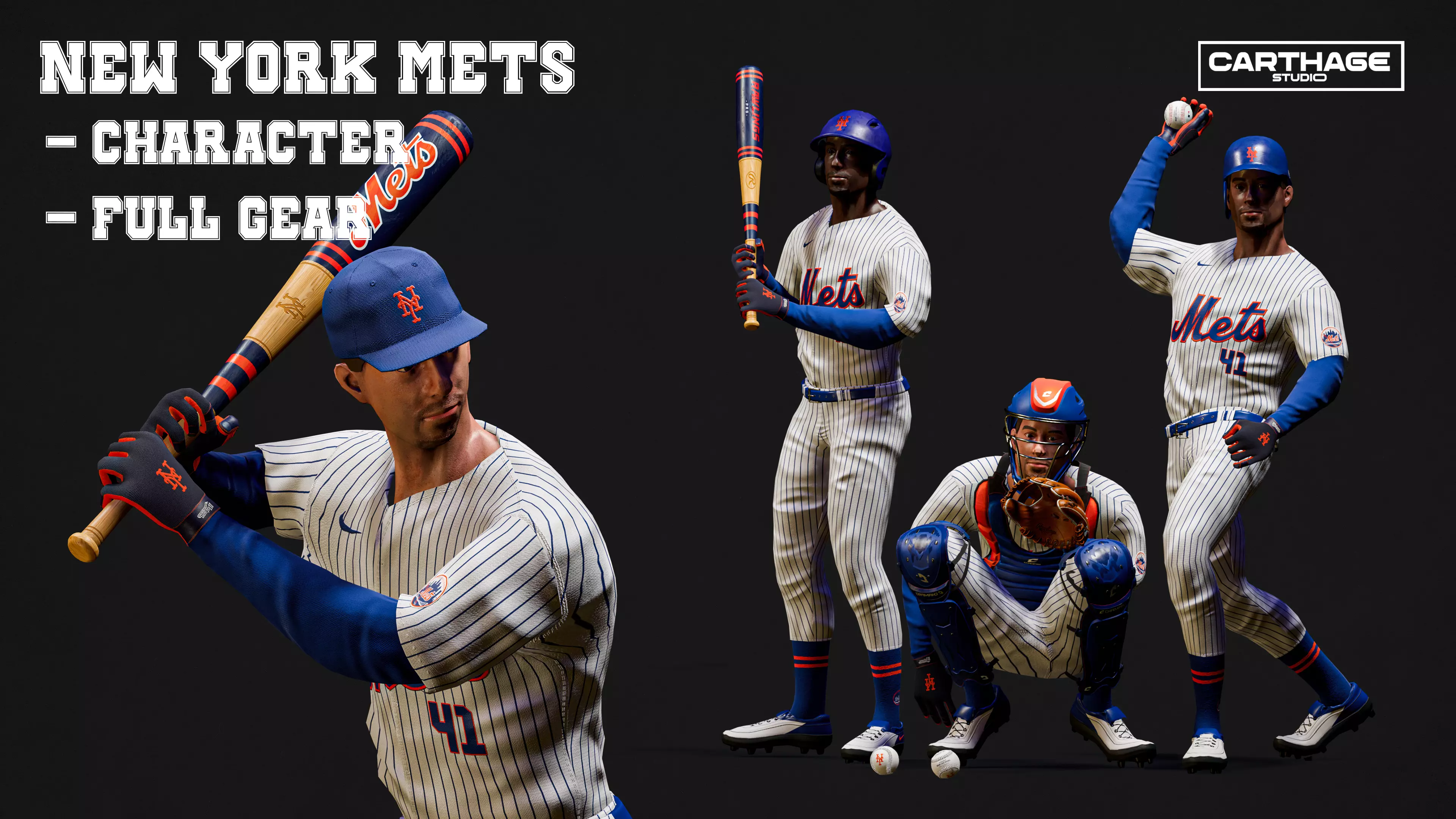 New York Mets Character And Essential Baseball Equipment  Low-poly 3D model_0
