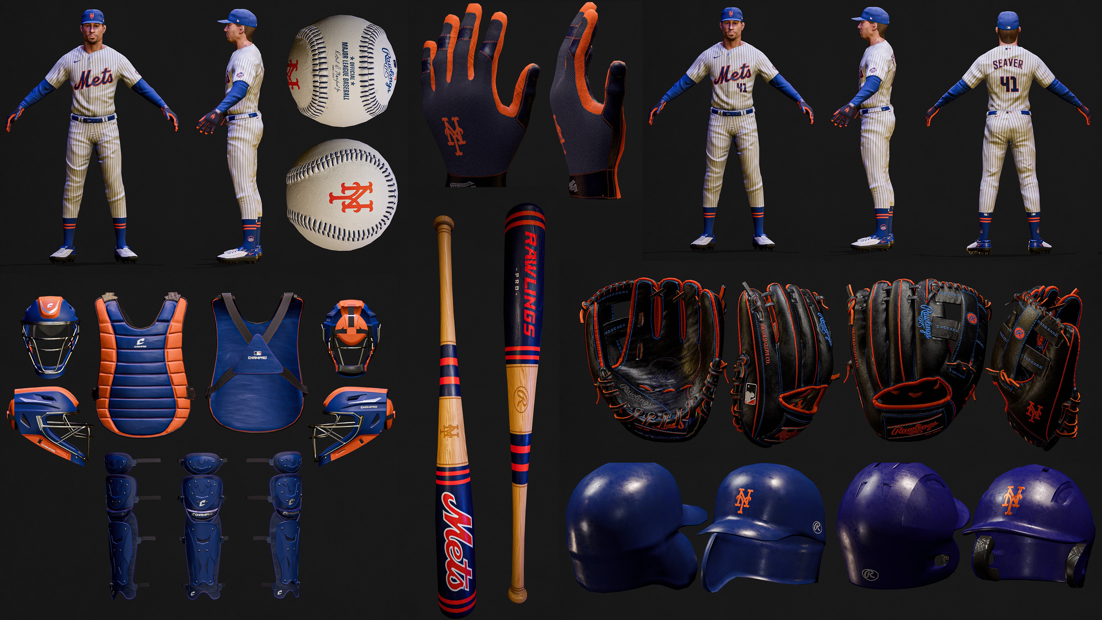 New York Mets Character And Essential Baseball Equipment  Low-poly 3D model_2