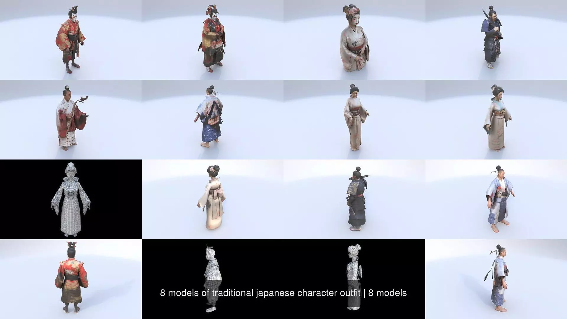 8 models of traditional japanese character outfit 3D Model Collection_0