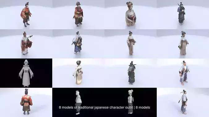 8 models of traditional japanese character outfit 3D Model Collection 8 models of traditional japanese character outfit 3D Model Collection
