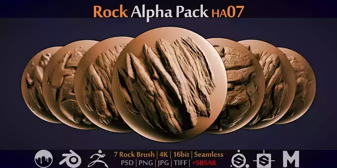 Rock and Cliff Alpha Brush - HA07 - 4K - 16bit - plus SBSAR