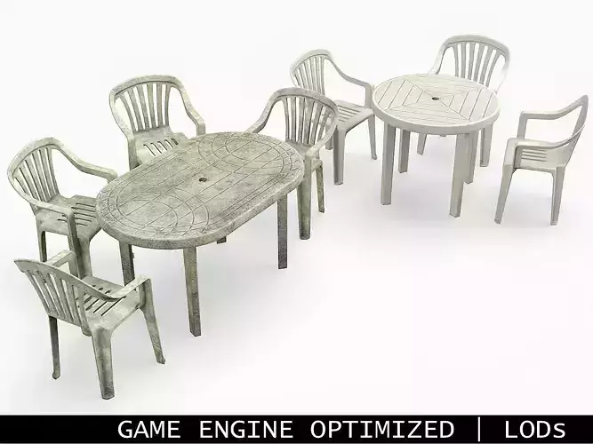 Garden Plastic Furniture White - 3 Texture Variants