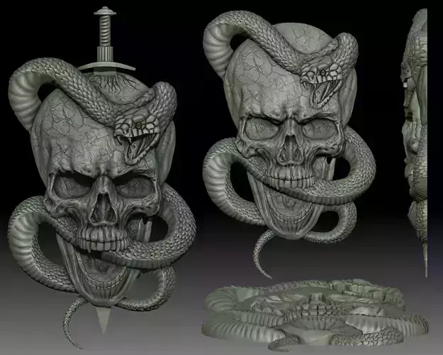 Skull snake knife CNC STL 3D print model