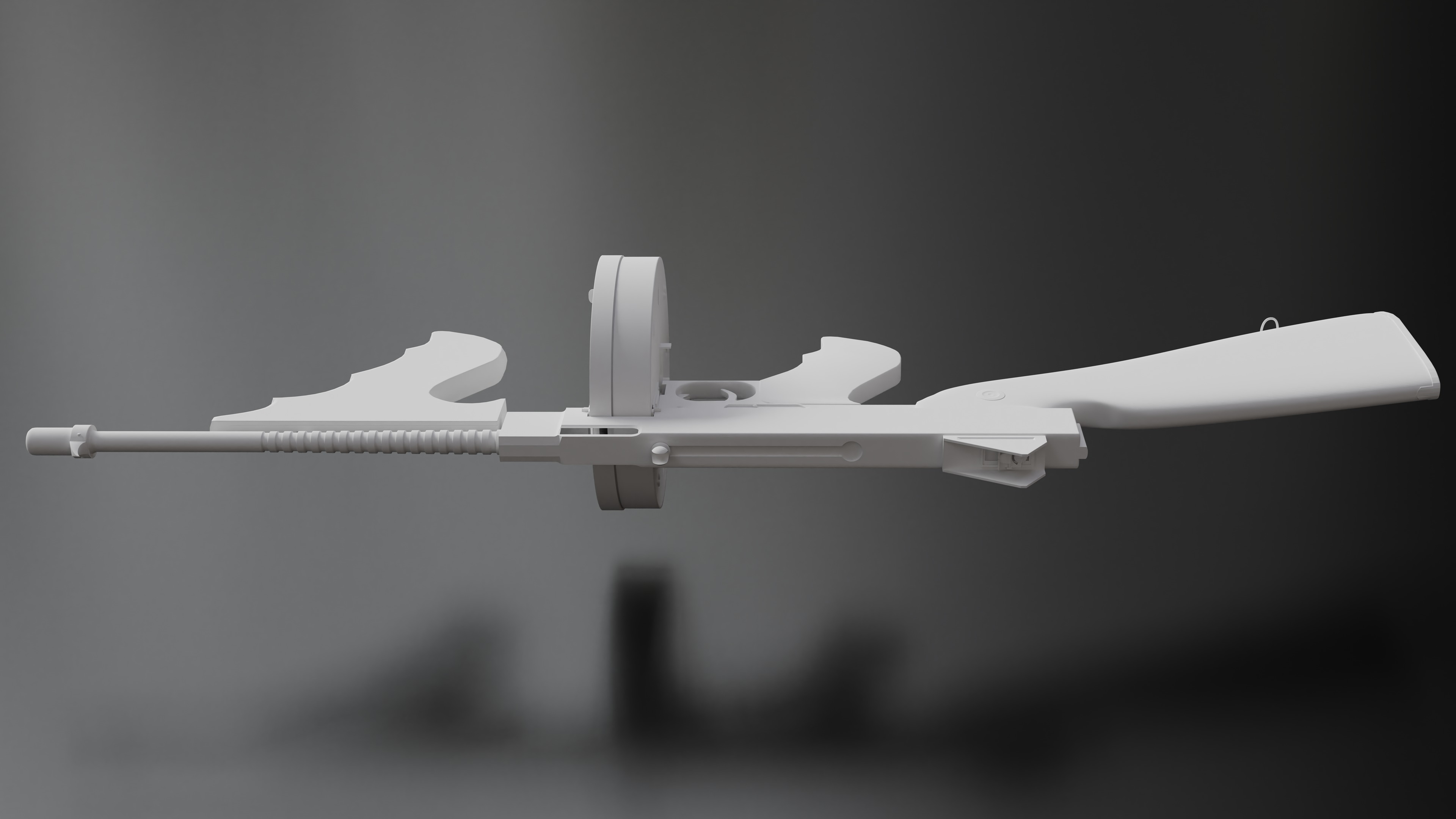 Tommy Gun Low Poly Model With Round Mag Low-poly 3D model_8