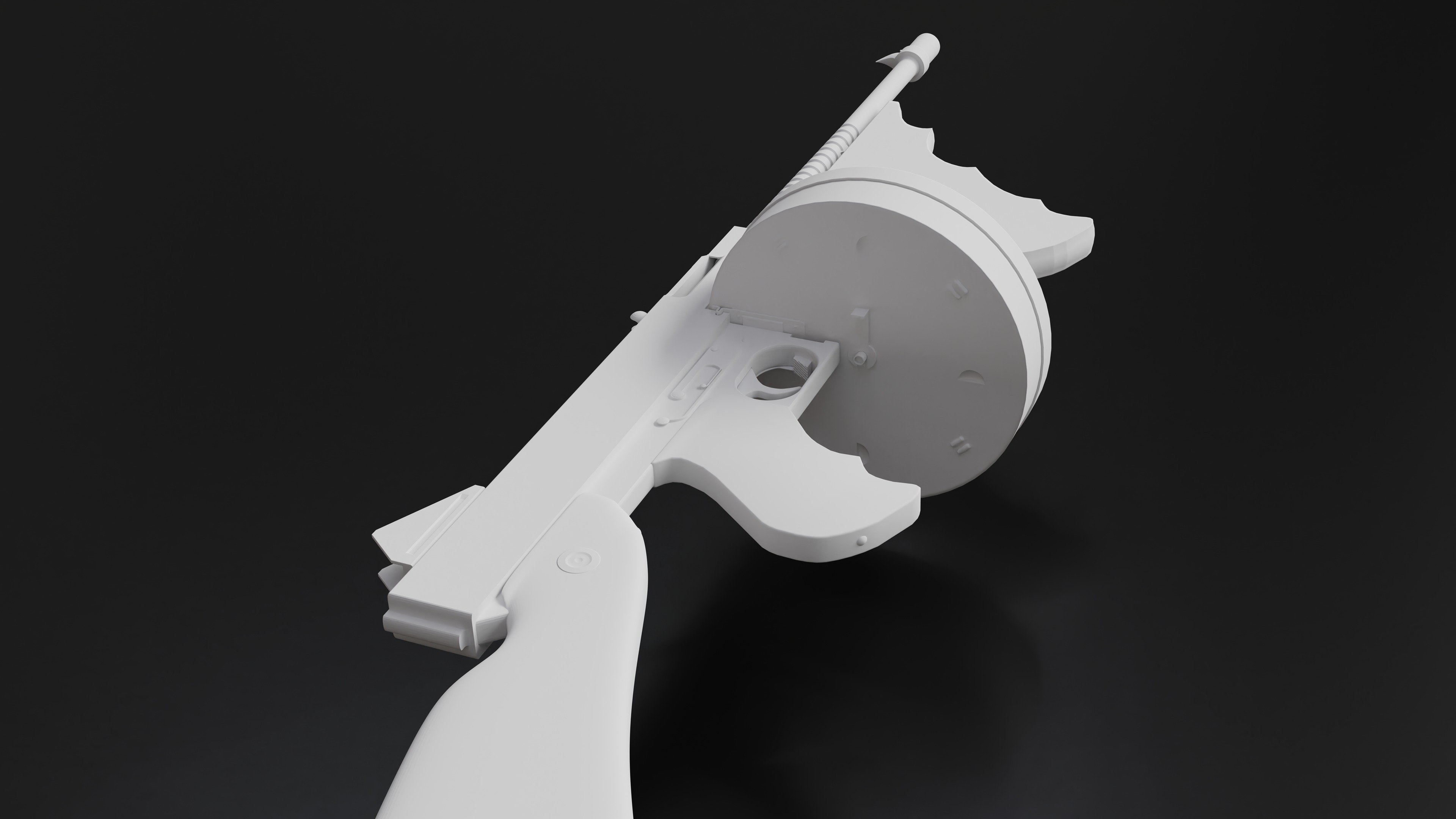 Tommy Gun Low Poly Model With Round Mag Low-poly 3D model_7
