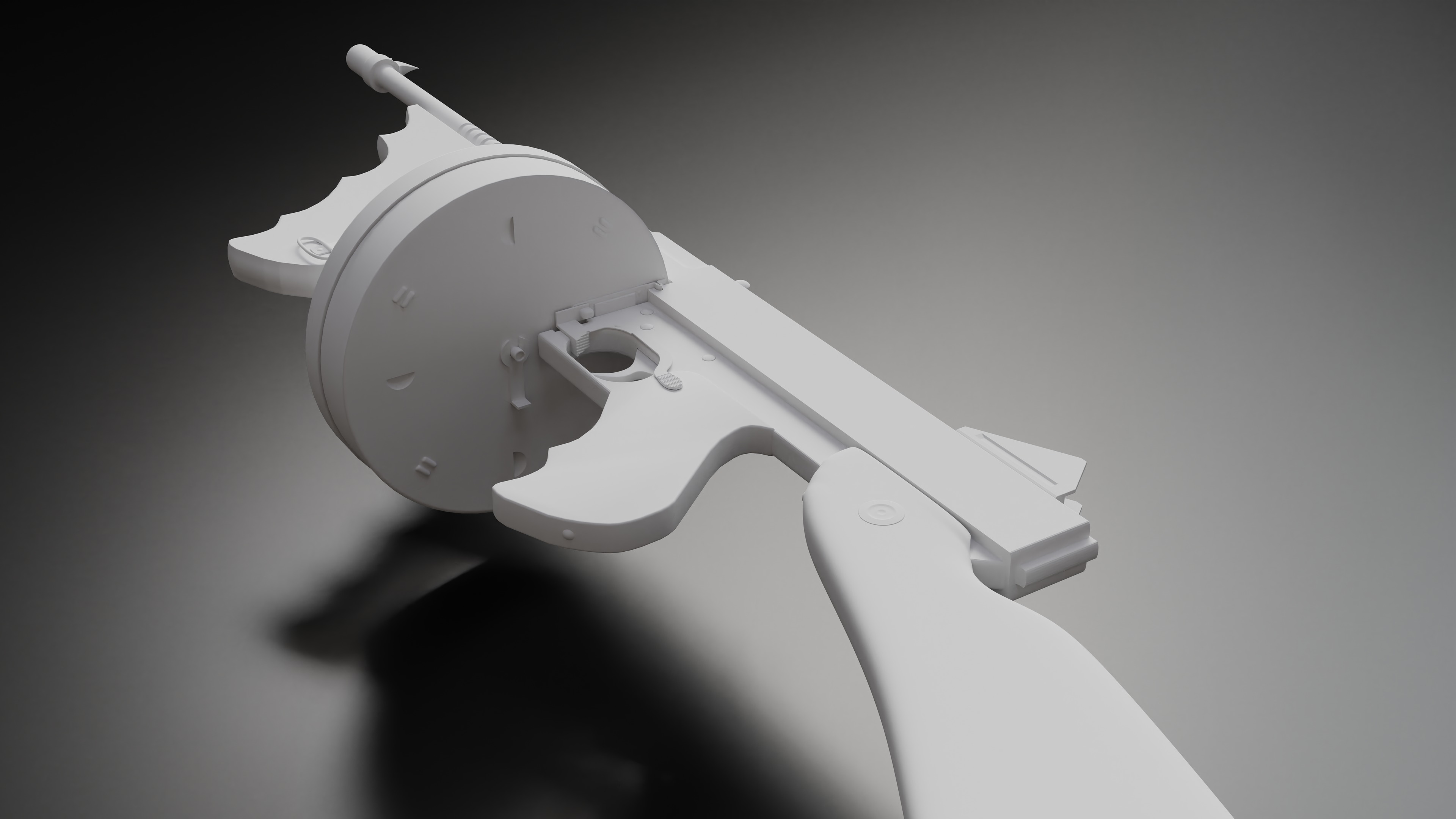 Tommy Gun Low Poly Model With Round Mag Low-poly 3D model_3