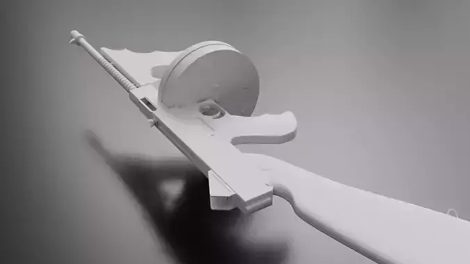 Tommy Gun Low Poly Model With Round Mag