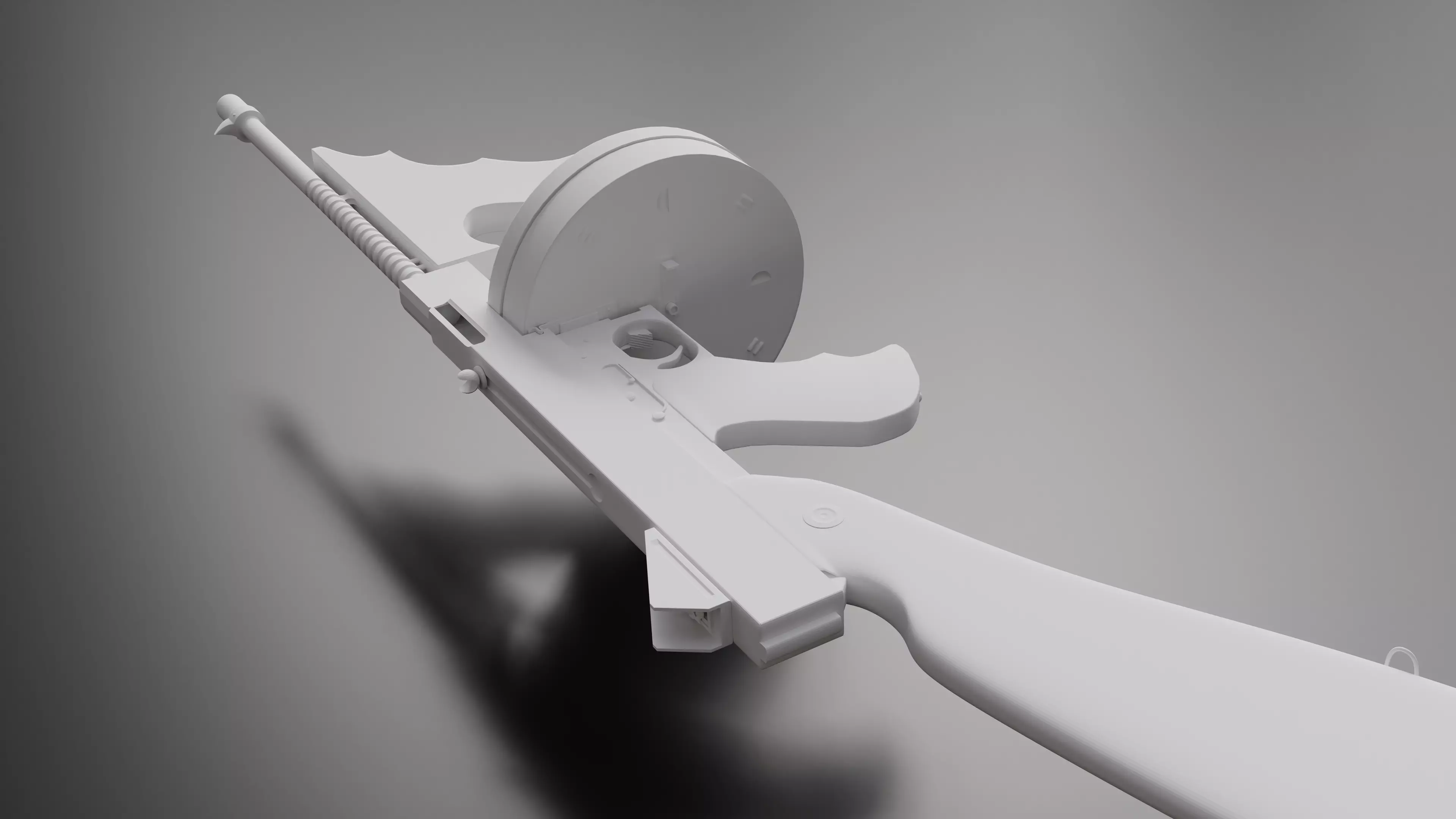 Tommy Gun Low Poly Model With Round Mag Low-poly 3D model_0