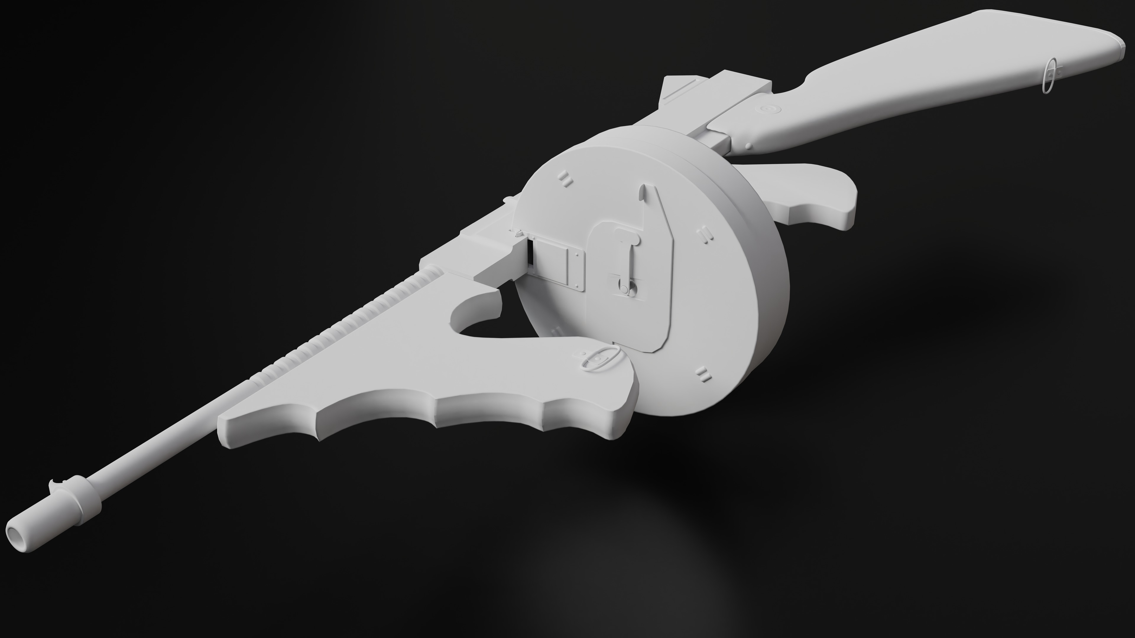 Tommy Gun Low Poly Model With Round Mag Low-poly 3D model_2