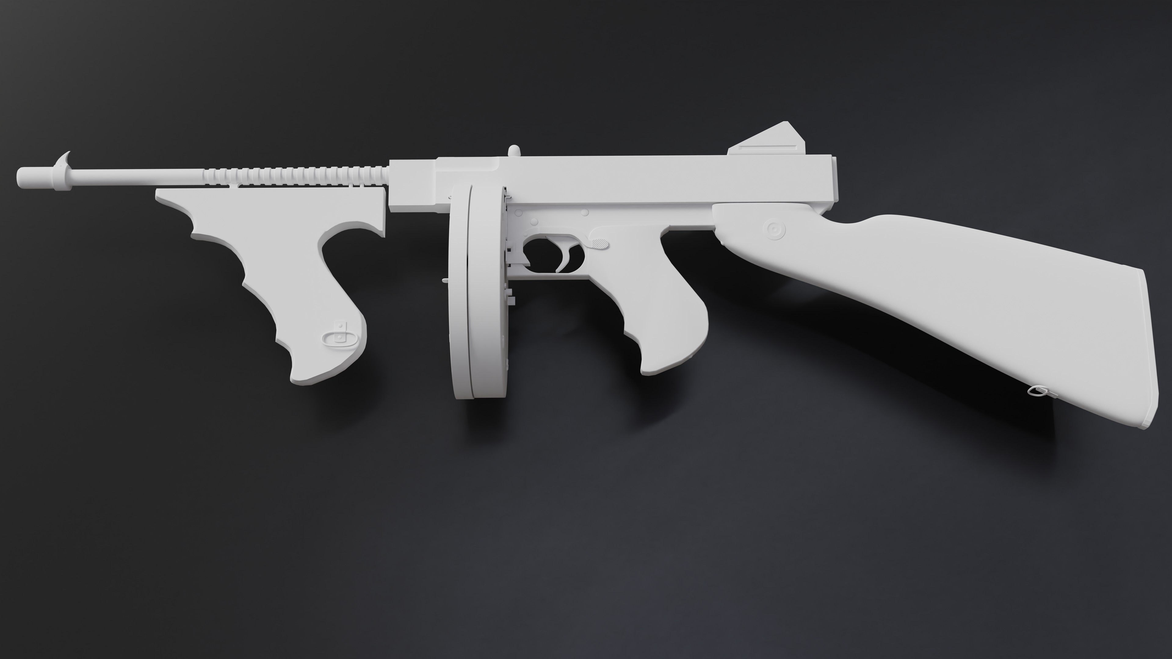 Tommy Gun Low Poly Model With Round Mag Low-poly 3D model_5