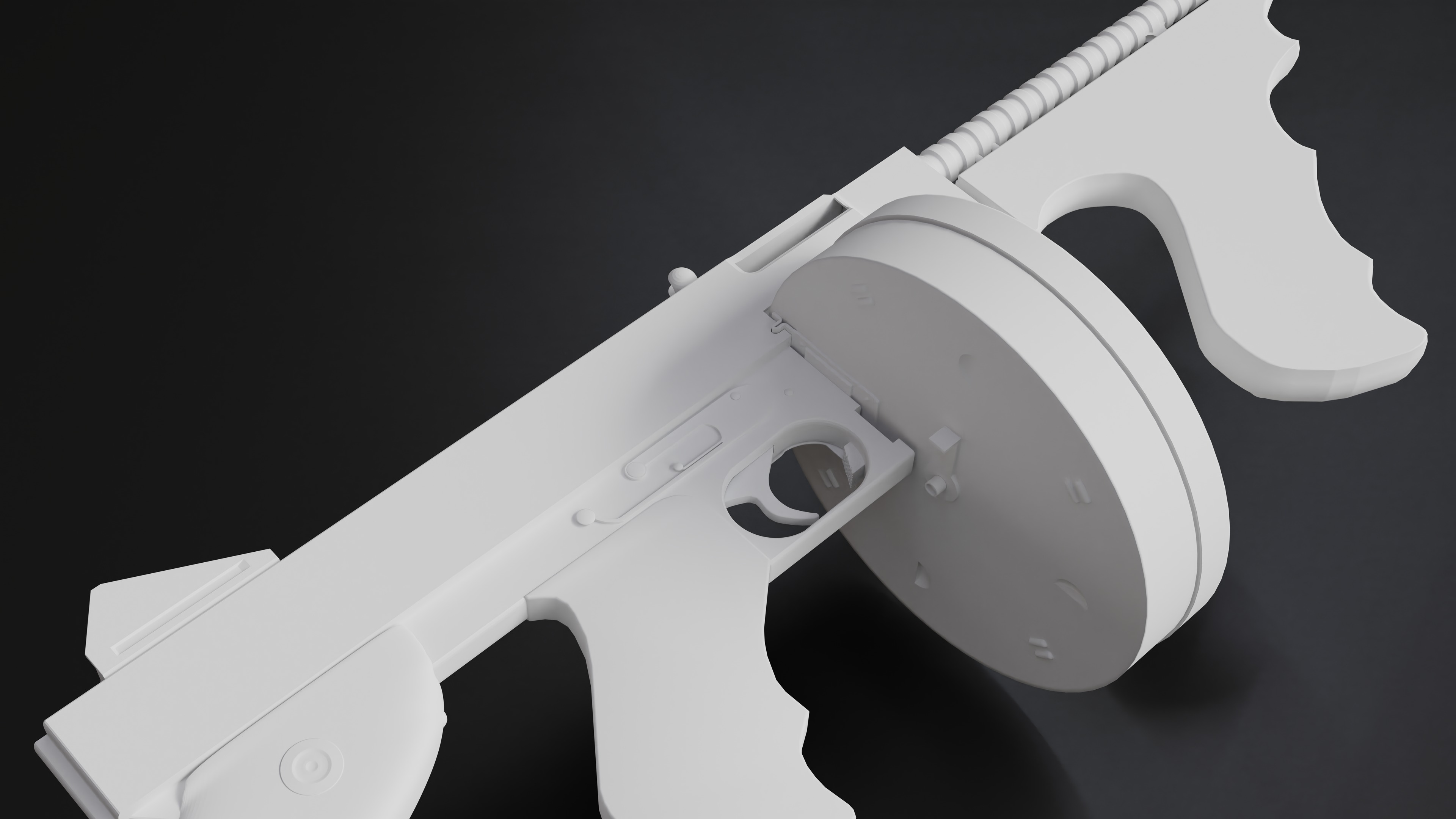 Tommy Gun Low Poly Model With Round Mag Low-poly 3D model_1