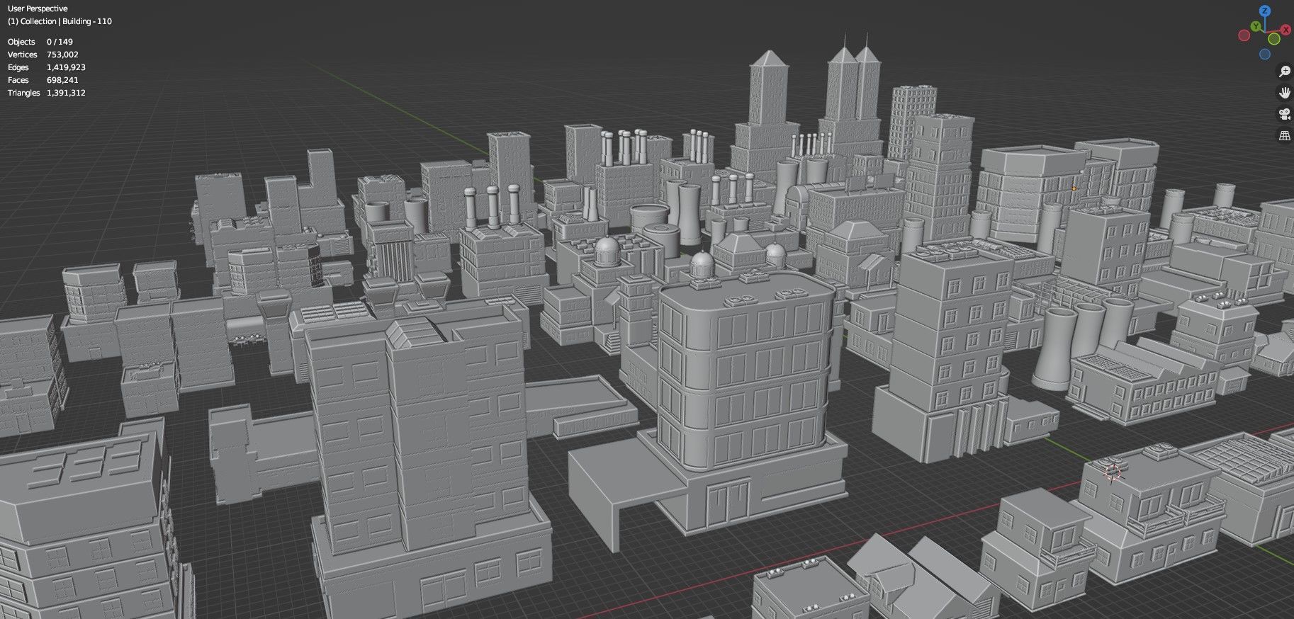 Low Poly City Buildings Pack Of 150 - Game Ready - Untextured  Low-poly 3D model_119