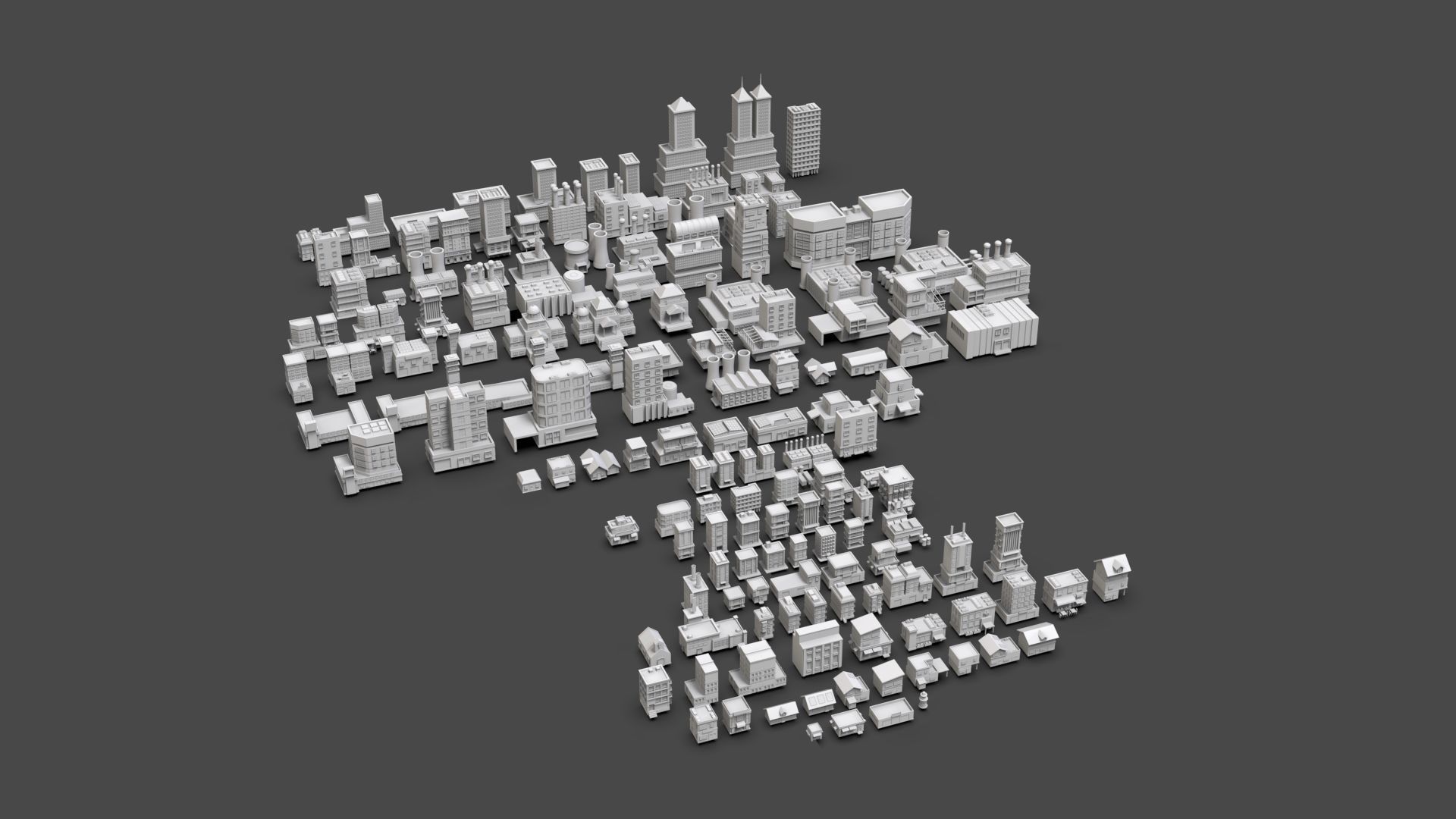 Low Poly City Buildings Pack Of 150 - Game Ready - Untextured  Low-poly 3D model_131