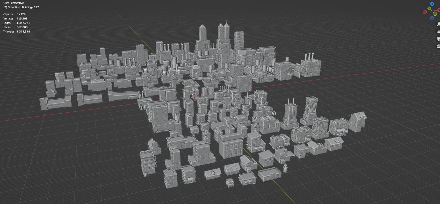 Low Poly City Buildings Pack Of 150 - Game Ready - Untextured  Low-poly 3D model_123
