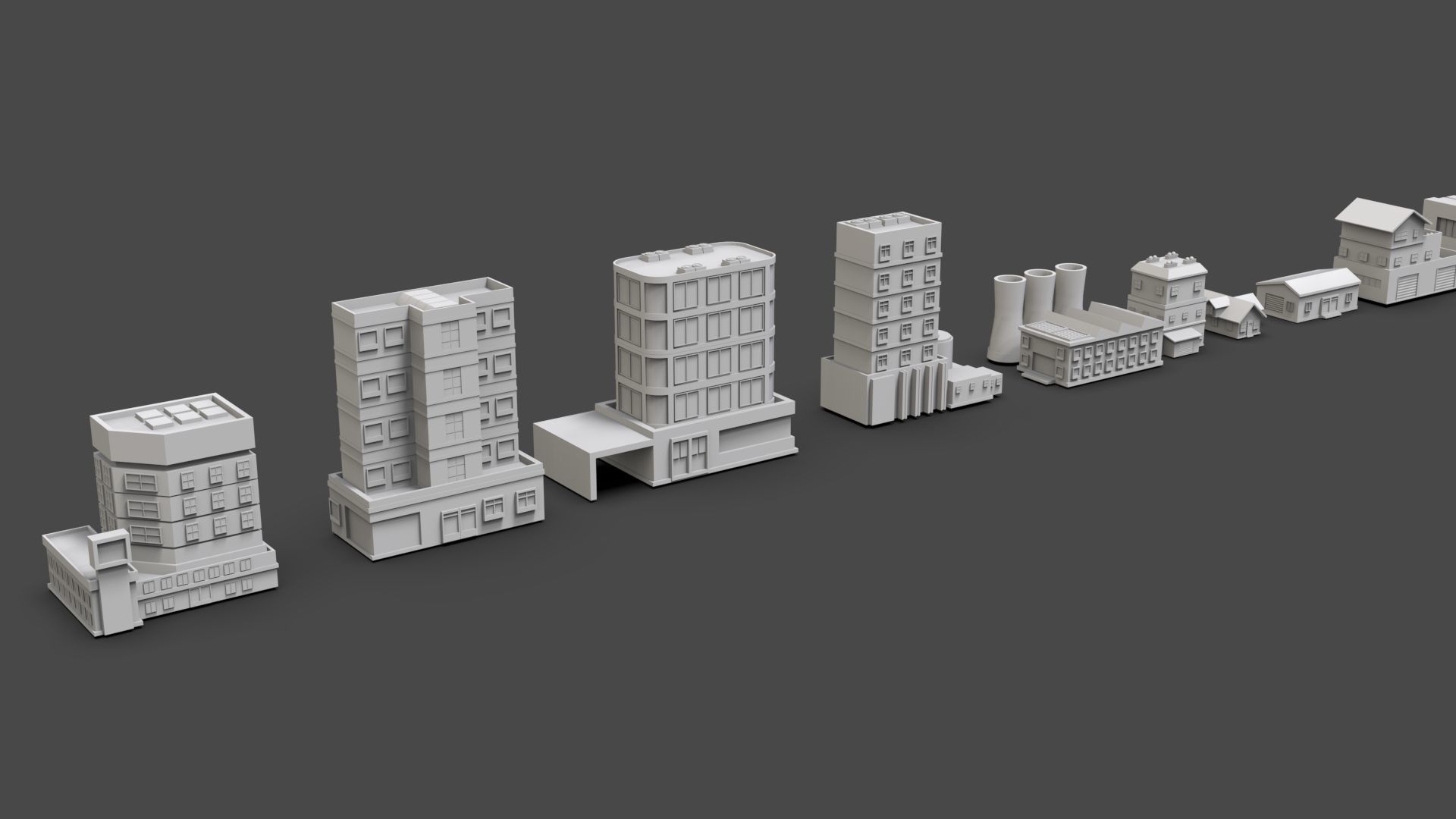 Low Poly City Buildings Pack Of 150 - Game Ready - Untextured  Low-poly 3D model_23