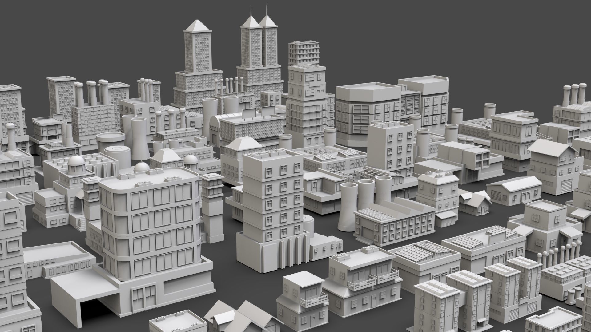Low Poly City Buildings Pack Of 150 - Game Ready - Untextured  Low-poly 3D model_9