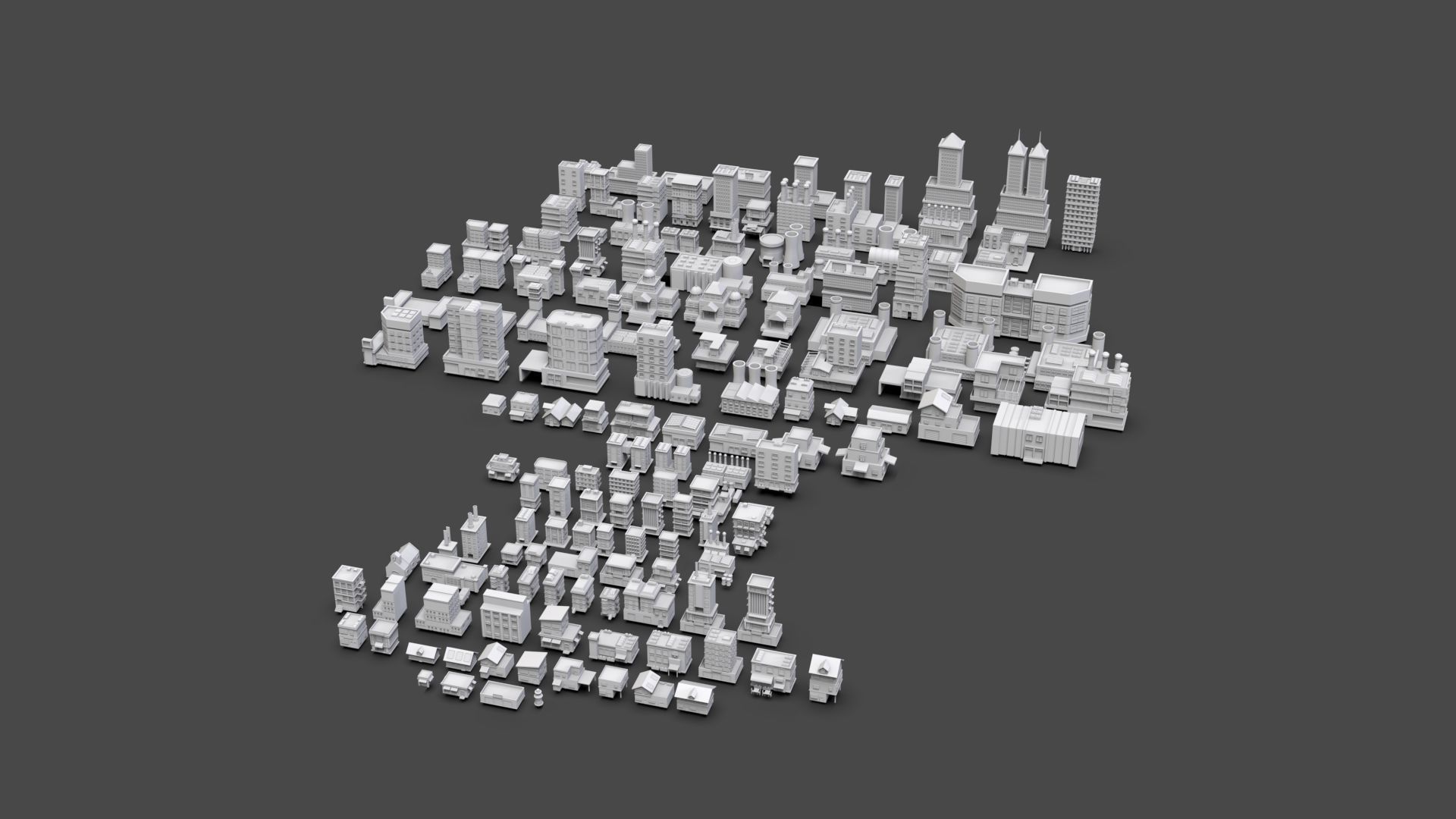 Low Poly City Buildings Pack Of 150 - Game Ready - Untextured  Low-poly 3D model_7