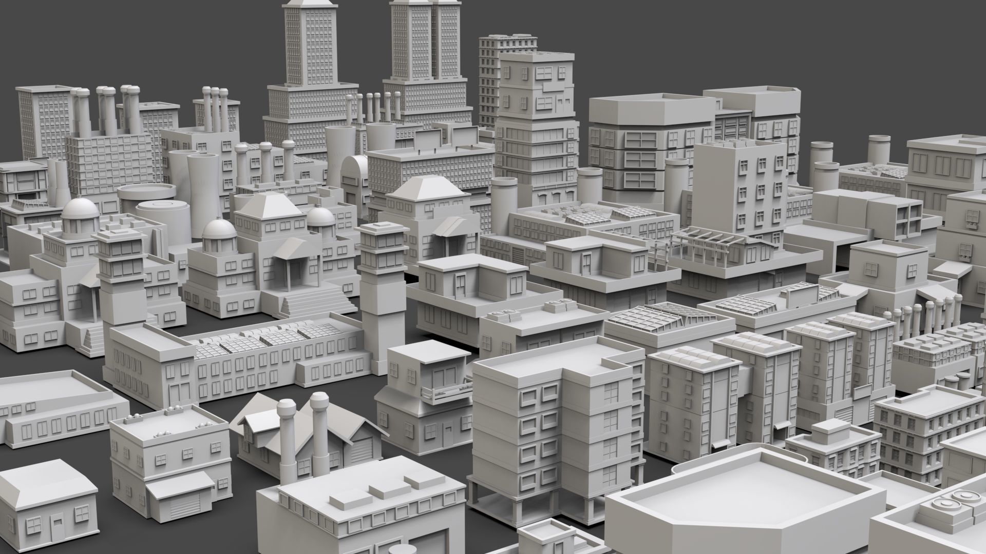 Low Poly City Buildings Pack Of 150 - Game Ready - Untextured  Low-poly 3D model_5