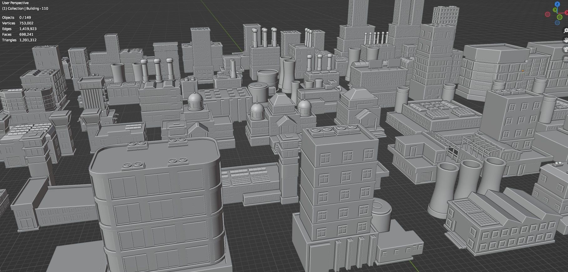Low Poly City Buildings Pack Of 150 - Game Ready - Untextured  Low-poly 3D model_128