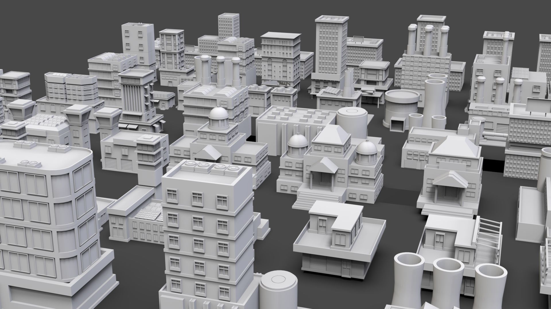 Low Poly City Buildings Pack Of 150 - Game Ready - Untextured  Low-poly 3D model_10