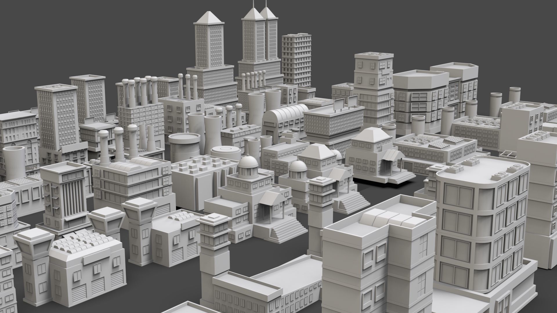 Low Poly City Buildings Pack Of 150 - Game Ready - Untextured  Low-poly 3D model_11