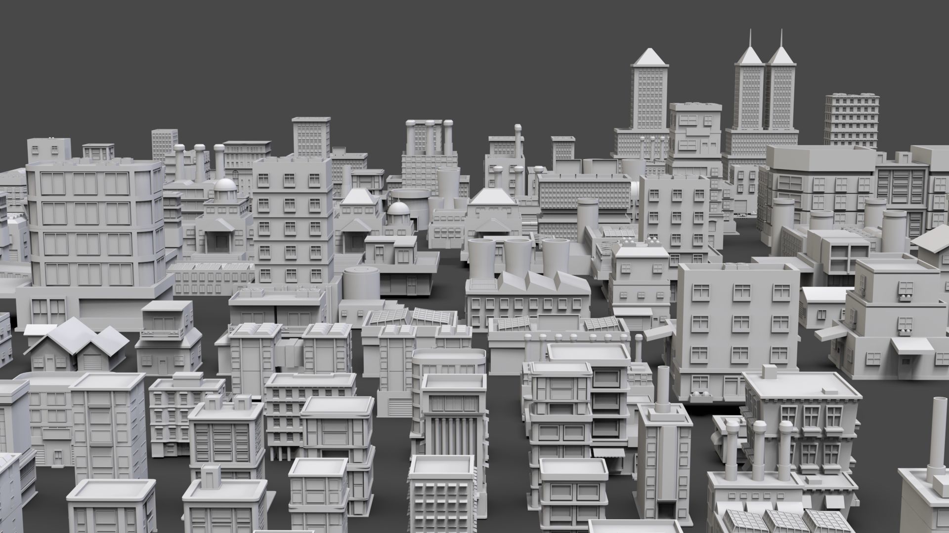Low Poly City Buildings Pack Of 150 - Game Ready - Untextured  Low-poly 3D model_1