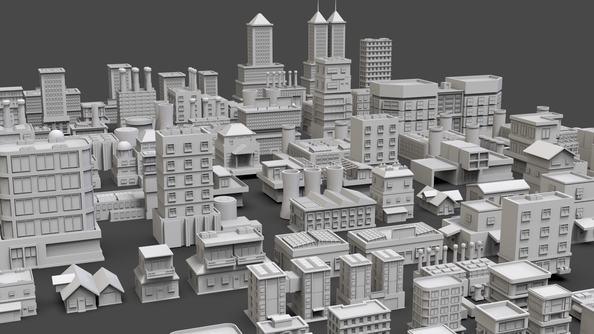 Low Poly City Buildings Pack Of 150 - Game Ready - Untextured  Low-poly 3D model_8