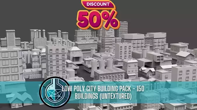 Low Poly City Buildings Pack Of 150 - Game Ready - Untextured  Low-poly 3D model