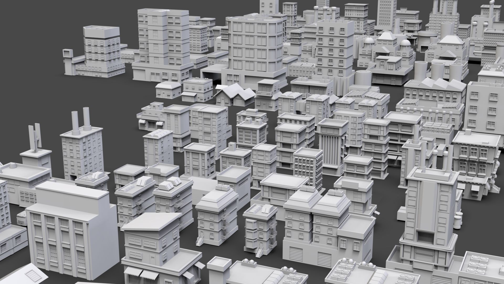 Low Poly City Buildings Pack Of 150 - Game Ready - Untextured  Low-poly 3D model_13