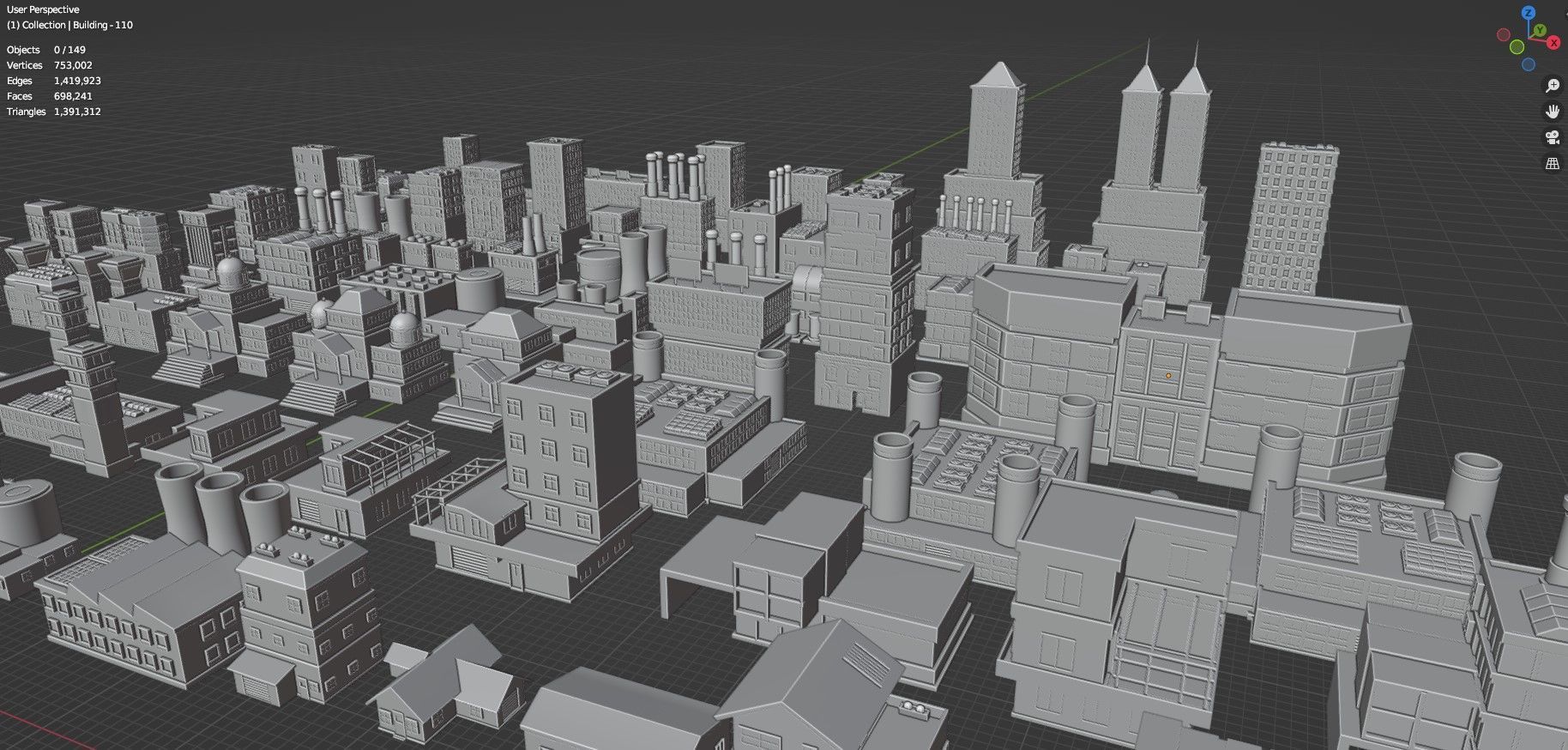 Low Poly City Buildings Pack Of 150 - Game Ready - Untextured  Low-poly 3D model_127