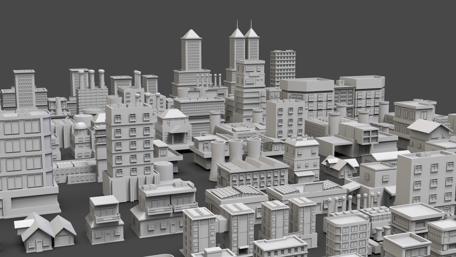 Low Poly City Buildings Pack Of 150 - Game Ready - Untextured  Low-poly 3D model_6