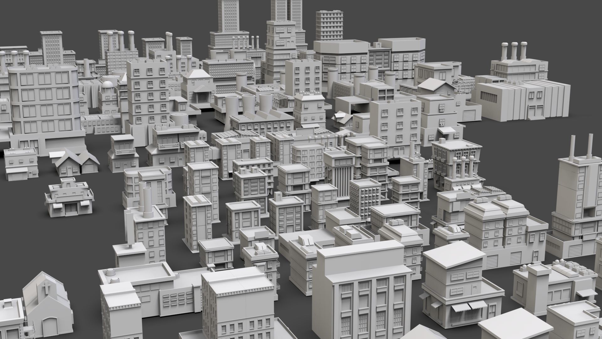 Low Poly City Buildings Pack Of 150 - Game Ready - Untextured  Low-poly 3D model_4