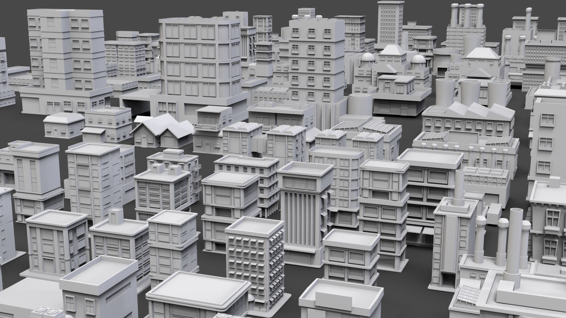 Low Poly City Buildings Pack Of 150 - Game Ready - Untextured  Low-poly 3D model_2