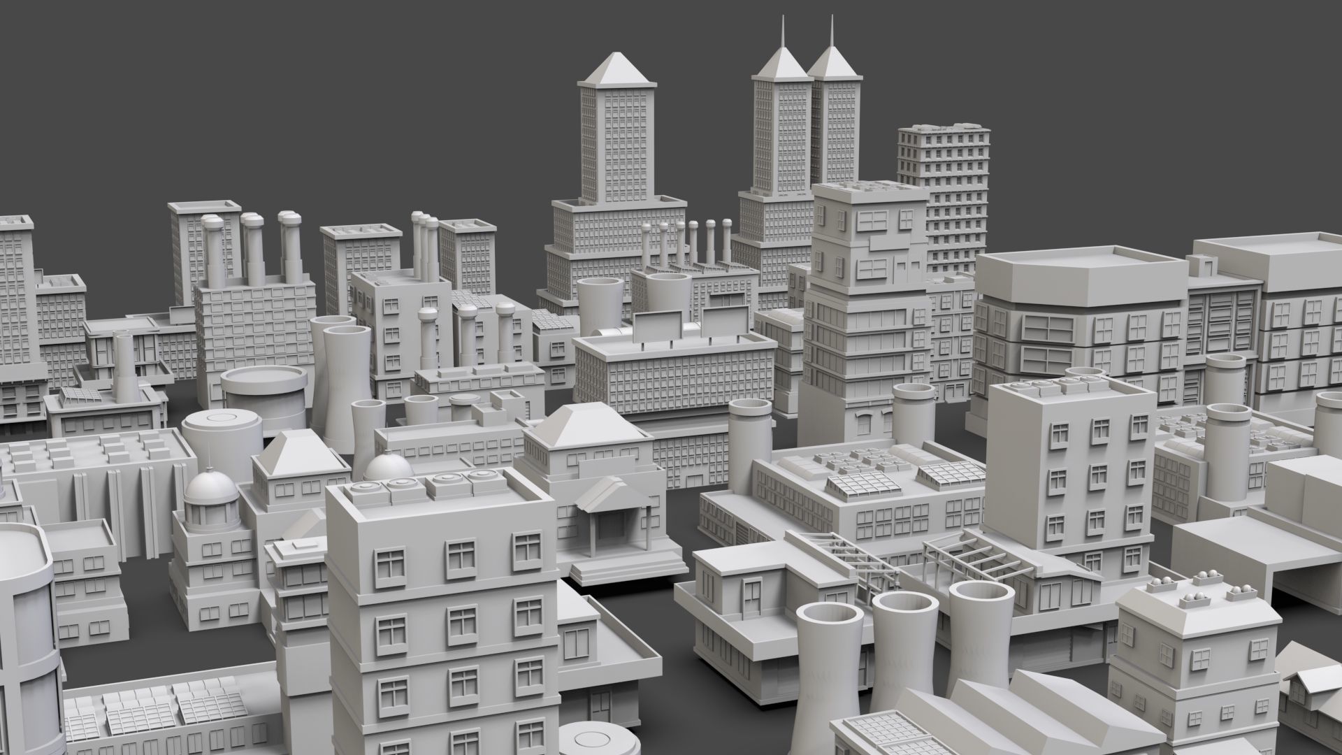 Low Poly City Buildings Pack Of 150 - Game Ready - Untextured  Low-poly 3D model_12