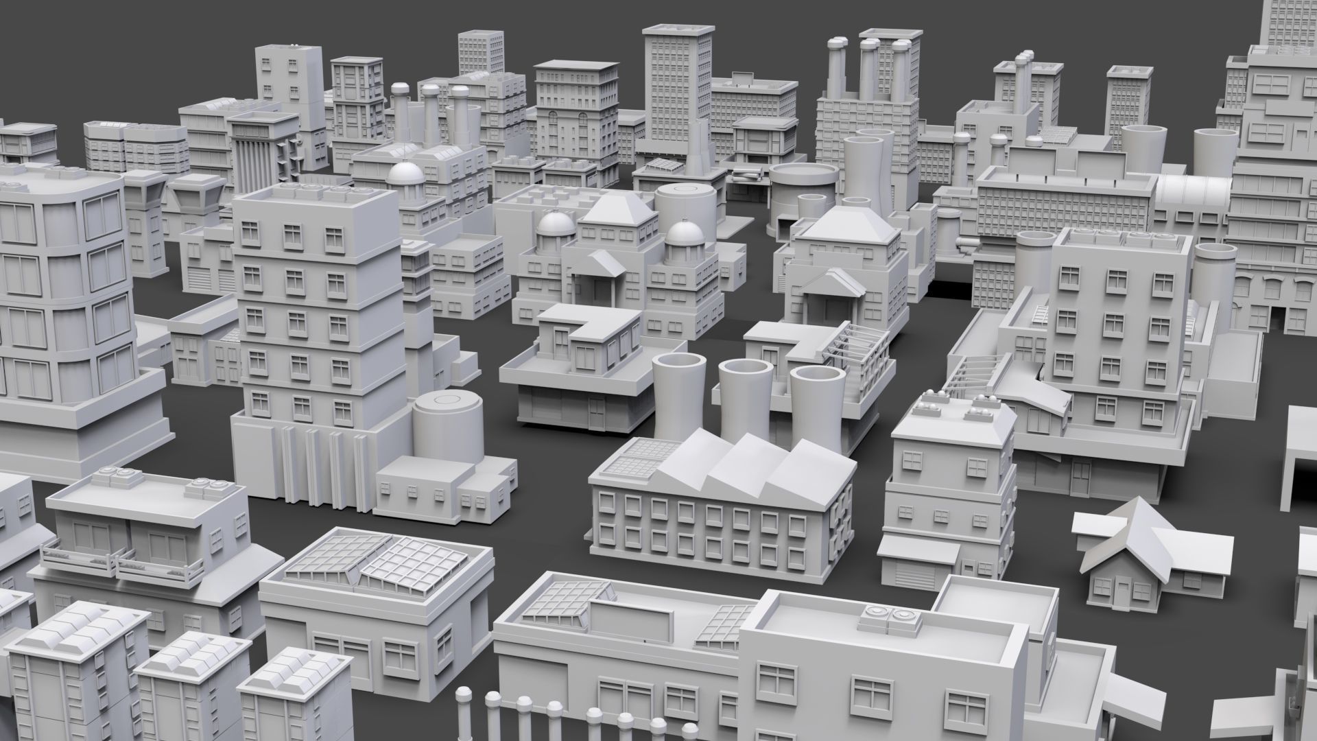 Low Poly City Buildings Pack Of 150 - Game Ready - Untextured  Low-poly 3D model_3