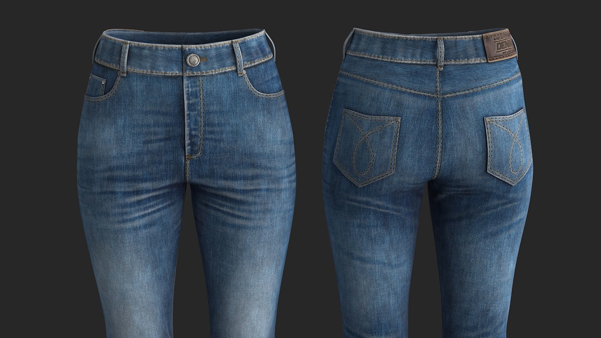 Female Jeans Low-poly 3D model_5