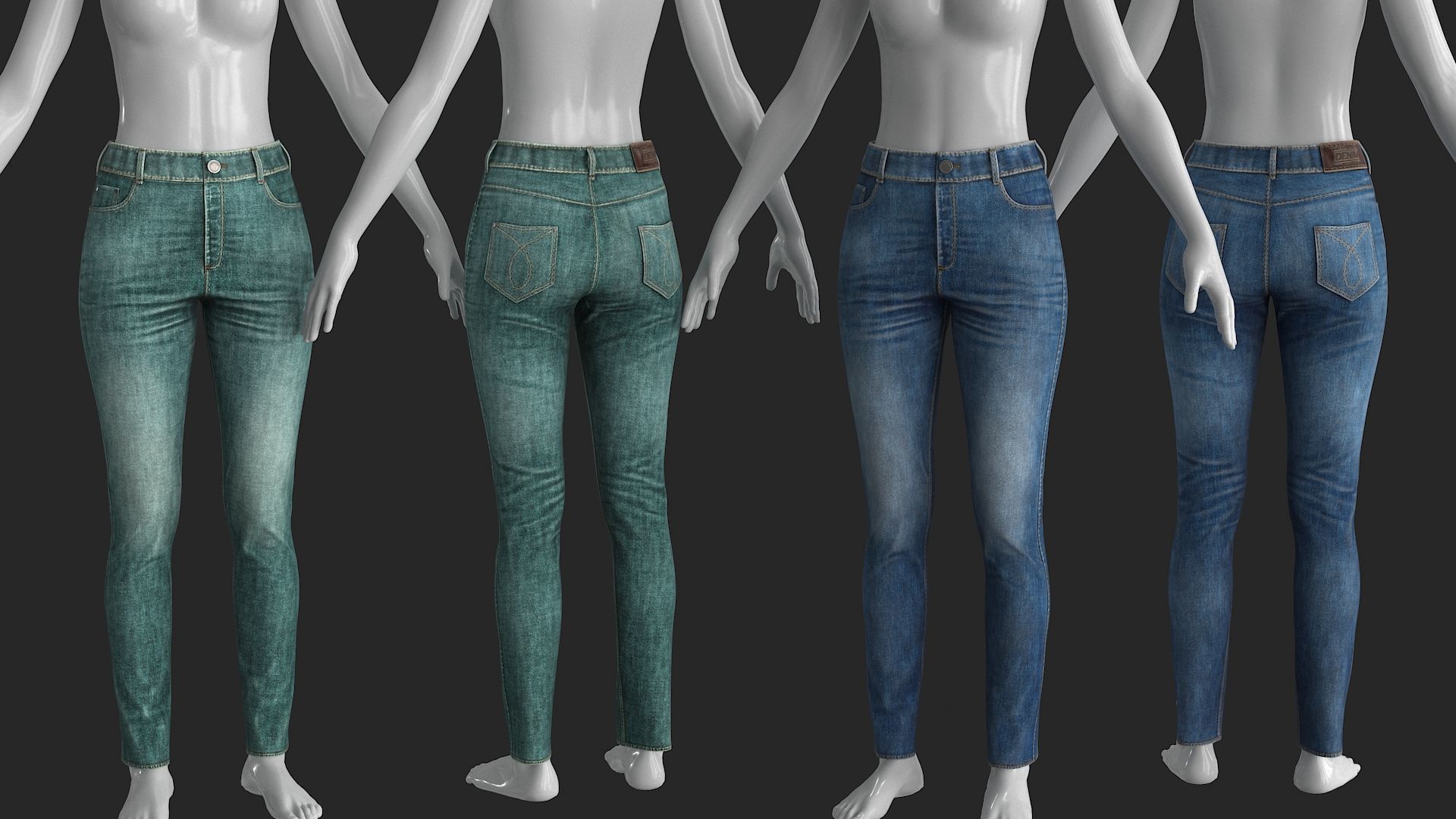 Female Jeans Low-poly 3D model_2
