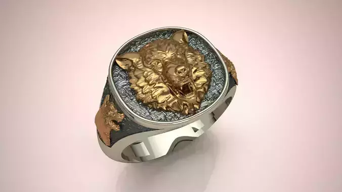 Wolf Head Men  Ring 3D print model