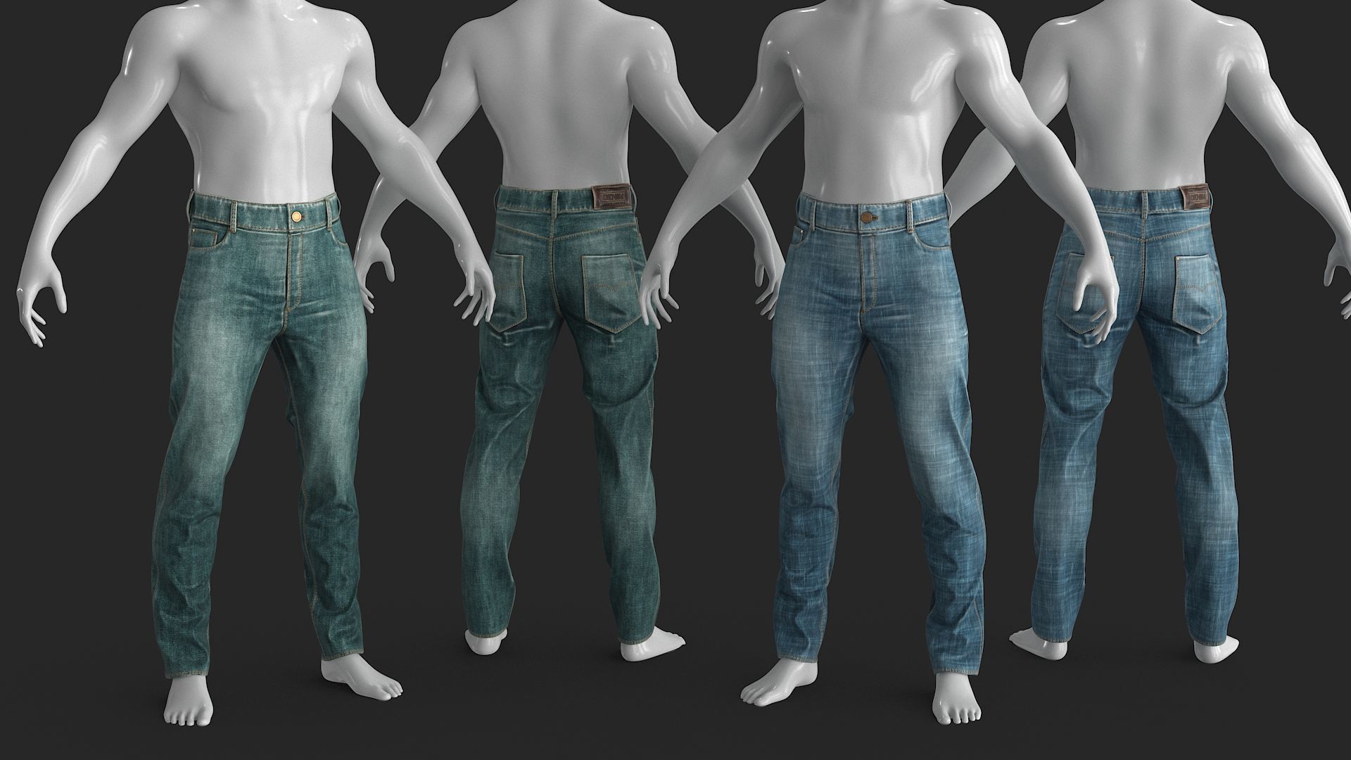 Male Jeans 2 Colors Low-poly 3D model_2