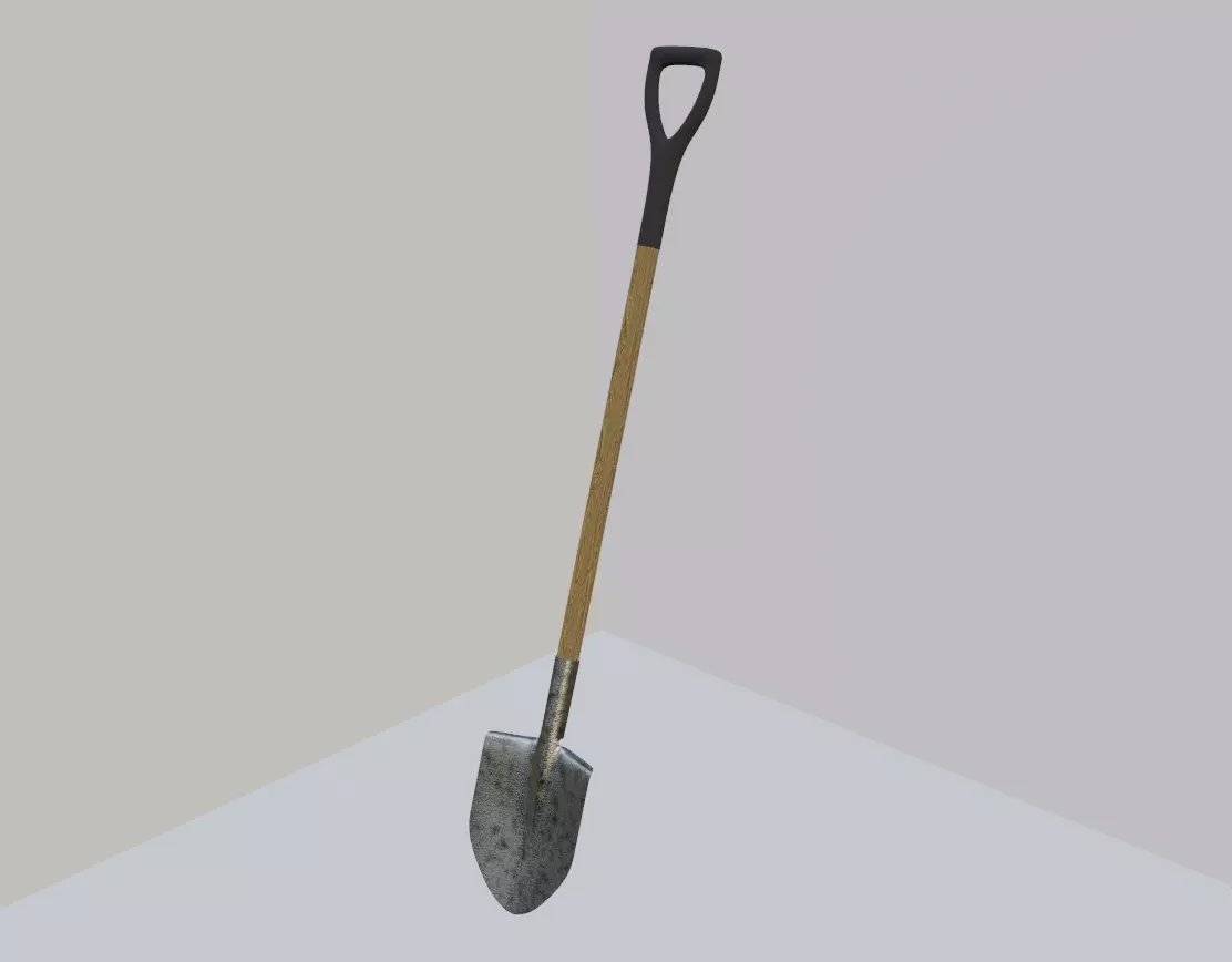 Modern Shovel with long handle 3D model_0