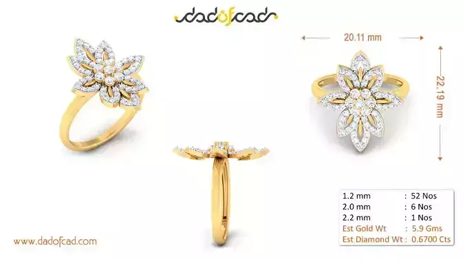 Yellow Gold Flower Ring 3D print model