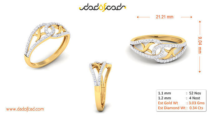Elegant Interwoven Diamond Ring 3D print model