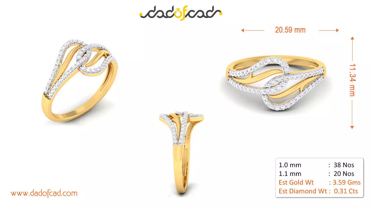 Ocean Wave Diamond Ring 3D print model