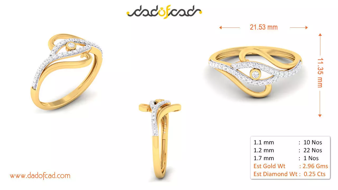 Leaf Inspired Glossy Gold Diamond Ring 3D print model
