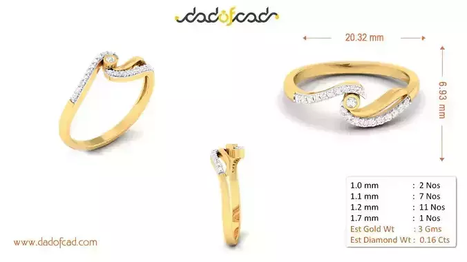 Elegant Angled Waves Diamond Ring