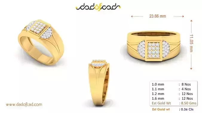  Exquisite Studded Gold Ring for Men