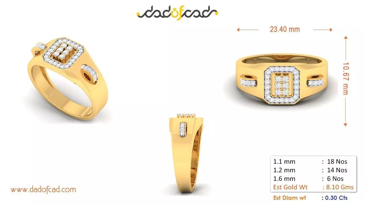 Elegant Staple Diamond Ring for Men 3D print model